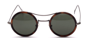 Elegant round metal Sunglasses in antique Silver color with a black brown cellrim and double bridge, made in Italy