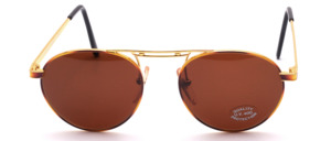 Sporty panto sunglasses in gold with brown patterned rim and high settled arms