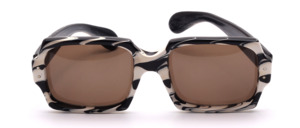 Angular vintage sunglasses (Model MOI) made of bold black acetate with a white pattern